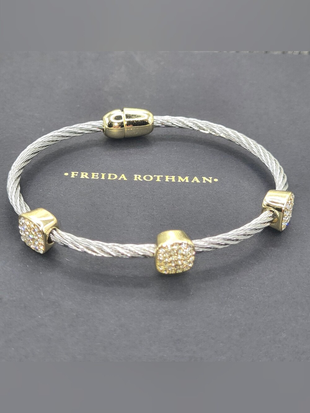 Freida Rothman Two-Tone Pave Cable Bracelet - Gold & Silver Magnetic Closure
